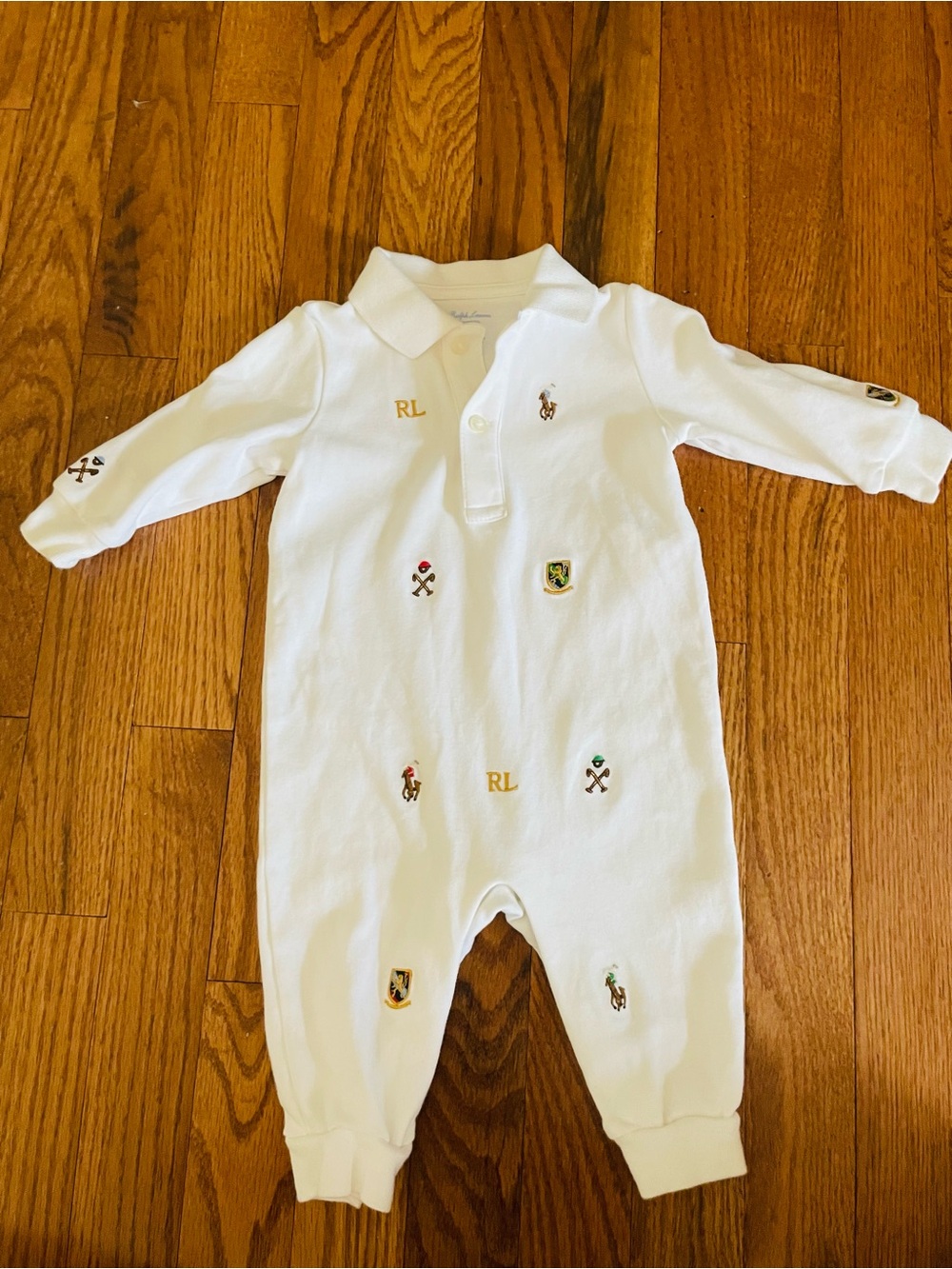 Ralph Lauren Baby Polo Jumpsuit 6M White Footless One Piece Preppy Cotton